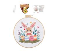 Fusruom Juego de bordado para principiantes - Conejo de Pascua Decoración Primavera Artesanías, Bordado a Mano Kit Inicio Para Conejos,Para Adultos Principiantes Mujeres Hogar Viaje Lecciones