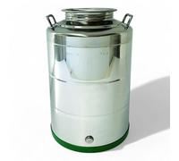 Fusto bidone inox 50 litri per olio acciaio AISI 304 con maniglie fondo a pentola tappo a vite e attacco rubinetto protetto plastica -