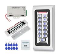 FUSYTULY IP68 Sistema de Control de Acceso al Aire Libre Impermeable Teclado RFID de Metal Lector 125KHz WG26 + Cerradura Magnética Eléctrica de 180KG + Tarjetas Clave de 10PCS