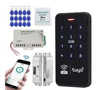 FUSYTULY Kit de Sistema de Control de Acceso Inalámbrico WiFi Tuya App Teclado RFID Impermeable WG26 + Cerradura de Enchufe Eléctrica + Fuente de Alimentación 3A DC12V + Llavero 15pcs