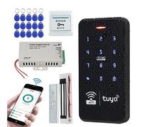 FUSYTULY Kit de Sistema de Control de Acceso WiFi Impermeable al Aire Libre Teclado RFID Tocar 125 KHz 13,56 MHz con Cerradura Electromagnética de 180KG, Control Remoto Tuya App