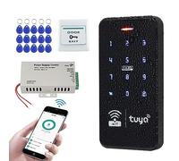 FUSYTULY Wifi Tuya Kit de Sistema de Control de Acceso Impermeable IP68 125KHz 13,56 MHz Teclado RFID WG26 + Fuente de Alimentación DC12V 3A + llavero 15pcs, Sin Cerradura Eléctrica