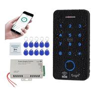 FUSYTULY WiFi Tuya Sistema de Control de Acceso de IP68 Biometría Teclado RFID Huellas Digitales 125KHz 13.56MHz + Fuente de Alimentación DC12V + 10 llaveros RFID, Sin Cerraduras Eléctricas