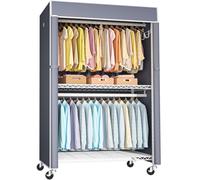 FUTASSI Perchero blanco con cubierta gris, estante rodante P1C Plus con ruedas, estante de metal para colgar ropa, armario de almacenamiento de ropa, 46 pulgadas de ancho x 18.5 pulgadas de
