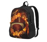 Fútbol americano en llamas impreso,Mochila con bolsillos, mochila informal para el día a día, resistente al agua, ideal para la escuela, viajes