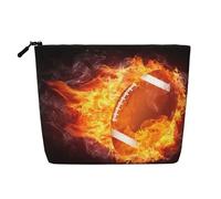 Fútbol Americano en Llamas,Neceser de Maquillaje de imitación Lino, Neceser de Viaje portátil