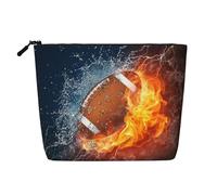Fútbol Americano en Llamas,Neceser de Maquillaje de imitación Lino, Neceser de Viaje portátil