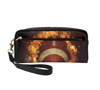 Fútbol Americano llameante Impreso, Bolsa de Maquillaje Bolsa de cosméticos Bolsa de Aseo de Viaje portátil Estuche de Cuero para Mujeres y niñas