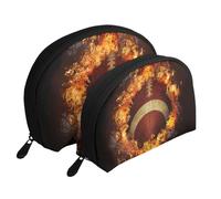 Fútbol Americano llameante Impreso, Bolsa de Maquillaje de Concha, Monedero pequeño para Mujer, Bolsa de artículos de tocador, Bolsa de cosméticos, 2 Piezas