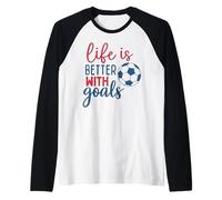 Fútbol Cita Fan Life is Better with Goals Soccer Boys Girl Camiseta Manga Raglan