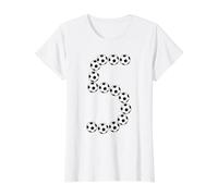 Fútbol de 5º cumpleaños para niños de 5 a Cinco años Camiseta gráfica económica, Mujer, Blanco, L