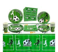 Fútbol Decoraciones para fiestas, Fútbol Vajilla Servidores 20 Invitados Incluye Platos de Papel, Platos de Postre, Servilletas, Tazas, Mantel para Niños Tema Deportivo Decoraciones de Cumpleaños