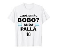 Futbol Fans - Que Mira'Bobo - Argentina 10 Camiseta Messi Copa Mundial 2022, Manga Larga, Blanco, Talla S, Estampado de Letras, Unisex Jóvenes