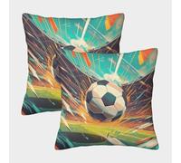Fútbol Impresión 3D Funda De Almohada Elegantes DecoRataiva Multicolor Cuadradas Juegos de Pelota Fundas De Cojín Paquete De 2 para Sofá Cama Hogar Exterior 50x50cm