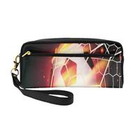 Fútbol Meta Fuego, Bolsa de Maquillaje Bolsa de cosméticos Bolsa de Aseo de Viaje portátil Estuche de Cuero para Mujeres y niñas