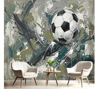 Fútbol Pintura Óleo Con Técnica Empaste Papel Pintado Panorámico Decorativo, Estilo Grafiti Artístico 3D Mural Impreso Para Dormitorio Sala Estar Sala Juegos, Verde Oscuro - 200 × 140 Cm