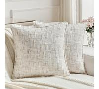 FUTEI Fundas de Cojín 40x40 cm de Chenilla Suave Juego de 2 Crema | Chenilla efecto tweed, reverso de terciopelo sedoso, antibolitas, cremallera oculta, deco sofá salón dormitorio, sin relleno