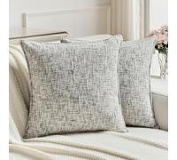 FUTEI Fundas de Cojín 45x45 cm de Chenilla Suave Juego de 2 Negro | Chenilla efecto tweed, reverso de terciopelo sedoso, antibolitas, cremallera oculta, deco sofá salón dormitorio, sin relleno