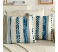 FUTEI Fundas de Cojín 50x50 cm Tufting Boho Juego de 2 Azul Marino | Rayas en relieve, chenilla de tacto suave y delicado, antibolitas, cremallera oculta, para sofá salón dormitorio, sin relleno