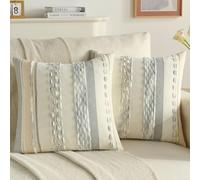 FUTEI Fundas de Cojín 50x50 cm Tufting Boho Juego de 2 Gris Claro | Rayas en relieve, chenilla de tacto suave y delicado, antibolitas, cremallera oculta, para sofá salón dormitorio, sin relleno