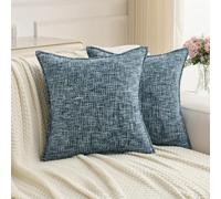 FUTEI Fundas de Cojín 60x60 cm de Chenilla Suave Juego de 2 Azul Marino | Chenilla efecto tweed, reverso de terciopelo sedoso, antibolitas, cremallera oculta, deco sofá salón dormitorio, sin relleno