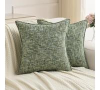 FUTEI Fundas de Cojín 60x60 cm de Chenilla Suave Juego de 2 Verde Oscuro | Chenilla efecto tweed, reverso de terciopelo sedoso, antibolitas, cremallera oculta, deco sofá salón dormitorio, sin relleno