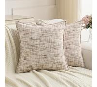 FUTEI Fundas de Cojín 65x65 cm de Chenilla Suave Juego de 2 Beige Rosado | Chenilla efecto tweed, reverso de terciopelo sedoso, antibolitas, cremallera oculta, deco sofá salón dormitorio, sin relleno