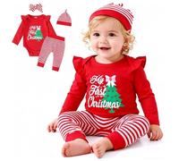 FUTERLY My First Christmas Outfit Árbol Ropa Navidad Bebe Traje Navidad Bebe Disfraz Navidads Bebes Mi Primera Navidads Body + Pantalones + Gorro + Diadema Conjunto Navideña Bebes 0-3 Meses
