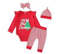 FUTERLY My First Christmas Outfits, Ropa Navidad Bebe, Conjunto Navidad Recién Nacido, Traje Navidads Bebe, Disfraz Navidads Bebes Body Bebes+Pantalones+Gorro+Diadema, 3-6 Meses