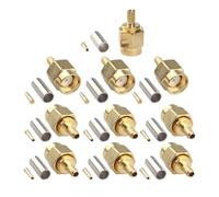 Futheda 10 conectores RP-SMA macho de soldadura coaxial RF chapado en oro, conector recto de cobre para RG174, RG316, RG188, RG188A, LMR100, cable coaxial de baja pérdida