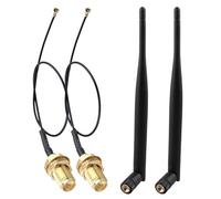 Futheda 2 Piezas Antena WiFi Doble Banda 6dBi RP-SMA Macho MIMO＋15cm IPX U.FL MHF4 a RP-SMA Hembra Cable de Extensión para Tarjeta de Red Inalámbrica Intel M.2 NGFF Adaptador WiFi Portátil