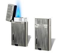 Futlidys Paquete de 2 encendedores de chorro, encendedor de gas de doble llama con cubierta protectora, recargable de butano y ajustable, a prueba de viento, vintage con patrón cepillado, gris (se