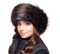 Futrzane Classic Diadema - Diademas de Piel Sintetica para Mujer Cinta Esponjosa - Talla L (Azul Marino con Marrón Classic)