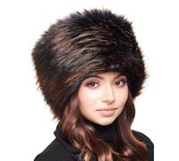 Futrzane Classic Gorro Cosaco - Gorro Ruso Mujer - Cossack Pelo Piel Sintetica (M, Azul Marino con Marrón Classic)