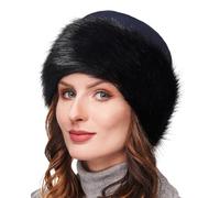 Futrzane Classic Gorro Mongol - Gorros Invierno Mujer Lana - Sombrero de Piel (M, Azul Marino - Negro Classic)