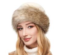 Futrzane Classic Gorro Mongol - Gorros Invierno Mujer Lana - Sombrero de Piel (XS, Crudo - Dorado Classic)