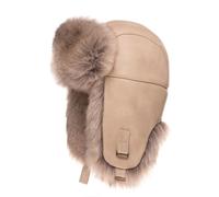Futrzane Gorro de Aviador de Cuero - Sombrero Ruso - Gorra con Orejeras Mujer (L, Arena - Beige Siberian)
