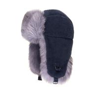 Futrzane Gorro Ushanka de Pana - Gorra con Orejeras Hombre - Sombrero con Piel (L, Azul Marino - Azul Acero Siberian)