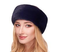 Futrzane Modern Diadema - Diademas de Invierno para Mujer - Cinta Pelo Piel Ruso - Talla L (Azul Marino Modern)