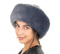 Futrzane Siberian Gorro Mongol - Sombrero con Cuero y Piel Sintetica para Mujer (L, Azul Acero - Azul Acero Siberian)