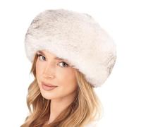Futrzane Siberian Gorro Mongol - Sombrero con Cuero y Piel Sintetica para Mujer (M, Blanco - Blanco con Negro Siberian)