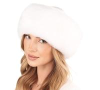 Futrzane Siberian Gorro Mongol - Sombrero con Cuero y Piel Sintetica para Mujer (M, Blanco - Blanco Siberian)