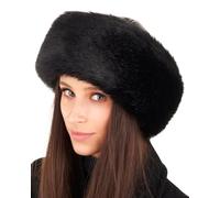 Futrzane Siberian Gorro Mongol - Sombrero con Cuero y Piel Sintetica para Mujer (S, Negro - Negro Siberian)