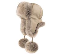 Futrzane Sombrero de Bombardero - Gorro con Cuero y Piel Sintetica para Mujer (S, Arena - Beige Siberian)