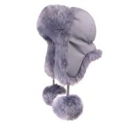 Futrzane Sombrero de Bombardero - Gorro con Cuero y Piel Sintetica para Mujer (S, Azul Acero - Azul Acero Siberian)