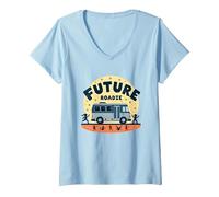 Future Roadie Mi Primer Concierto Kids Music Tour Bus Adventure Camiseta Cuello V, Mujer, Azul Bebé, M