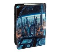 Future Science Fiction City - Funda organizadora para pasaporte, funda de viaje de piel sintética para pasaporte, para hombres y mujeres, 6.5 pulgadas, Black, Talla única