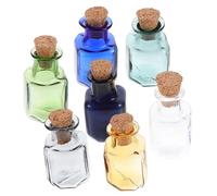 FUTUREORYY 7 piezas Mini Botellas de Vidrio Cuadradas para DIY Botellas de Coloridas con Tapón para Manualidades y Decoración para Organizar y Regalos