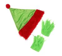 FUTUREORYY Gorro de Santa y Guantes Monstruo Verdes Peludos para Halloween y Navidad Accesorios de Disfraces Suaves y Cómodos Unisex y Reutilizables para Fiestas y Cosplay