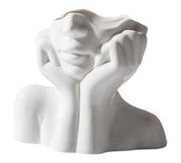 FUTUREORYY Jarrón Grande de Cerámica Blanco Diseño Artístico de Cuerpo Humano Jarrón Alargado para Mesa Decoración Moderna para Sala y Oficina Florero Creativo para Flores Secas